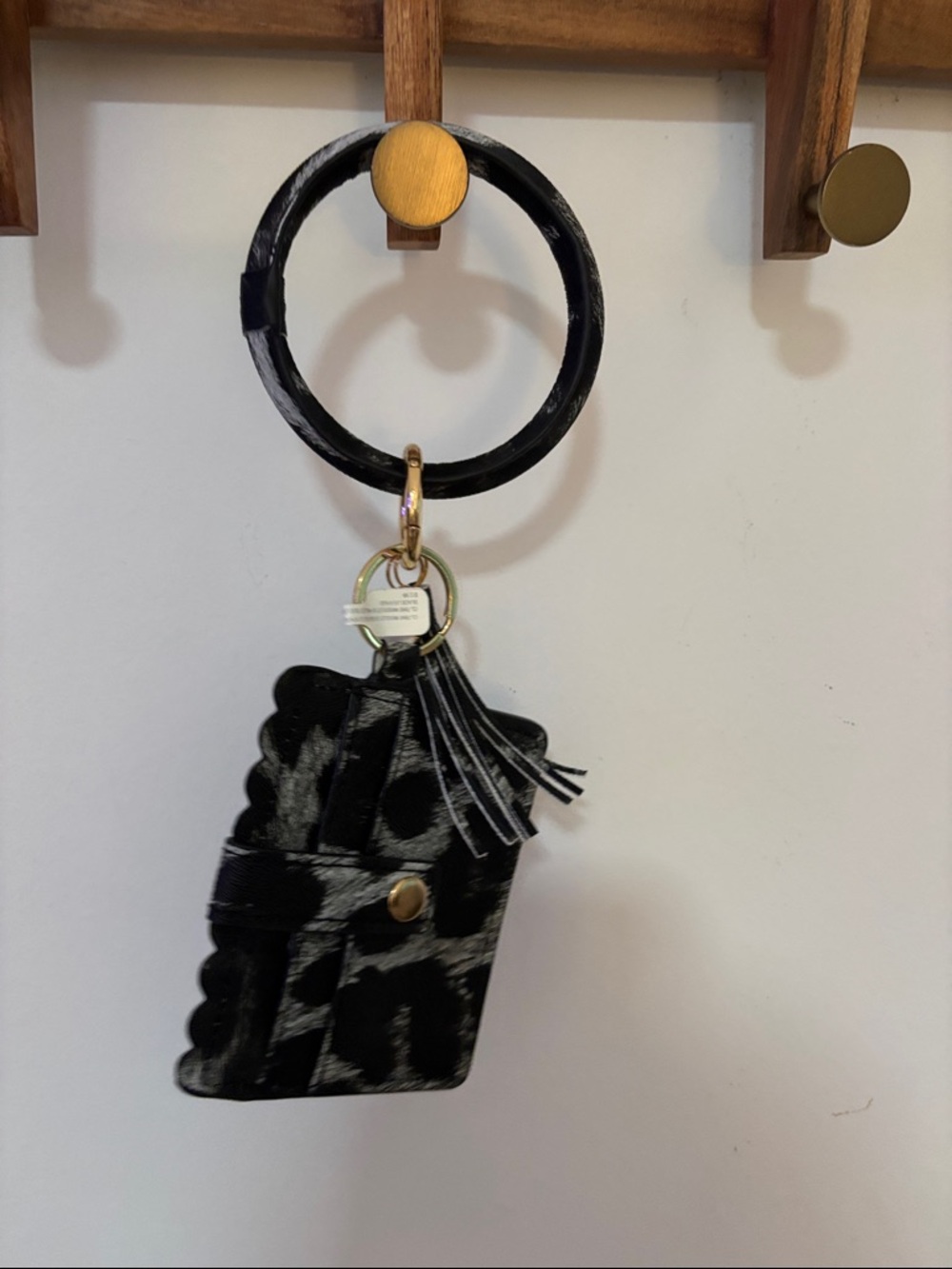 Black Patterned Wristlet Keychain with Tassel